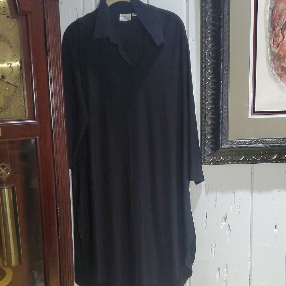 Women with Control Elegant Black Dress with side split L-Tall